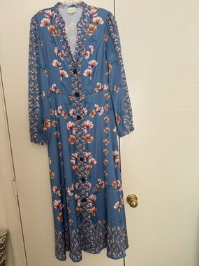Adelyn Rae Blue Floral Button-Front Maxi Dress